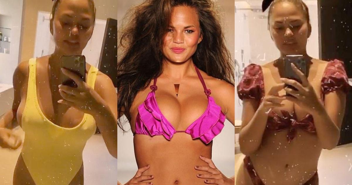 Chrissy Teigen Stuns the fans with her Sculpted figure in a Bikini and one –piece suit