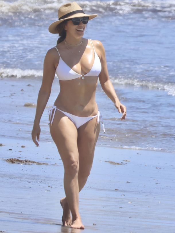 Eva Longoria in white bikini at the beach in Marbella – July 17, 2023