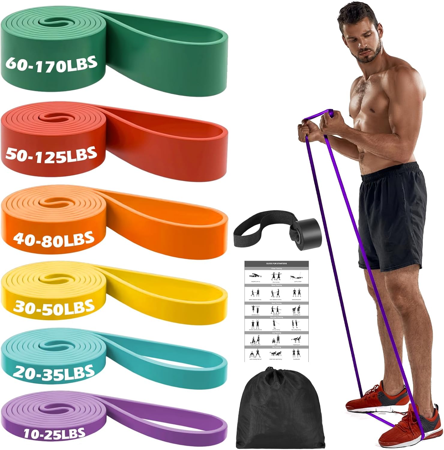 Heavy Duty Resistance Band Set with Door Anchor, for Working Out, Muscle Training, Physical Therapy